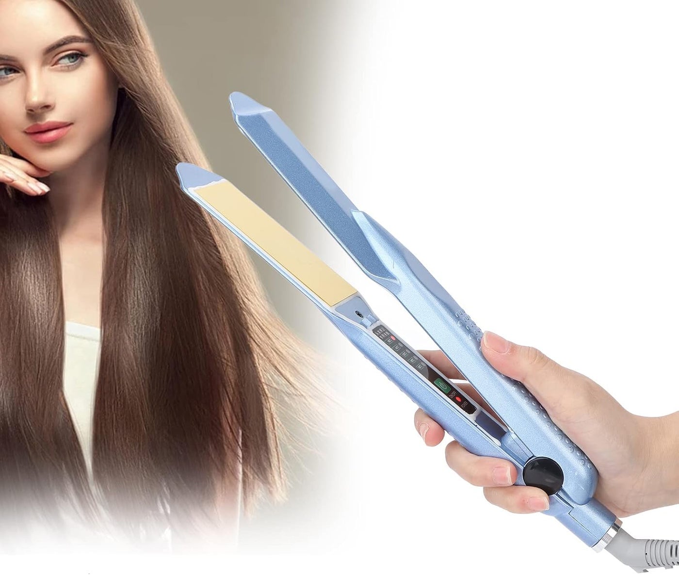Professional Hair Straightener, Adjustable Temperature Hot Flat Iron Hair Styling Tool Ceramic Hair Straightening Flat Iron Hair Straightener and Curler 2 in 1 for All Hairstyles Gift for Girls Women
